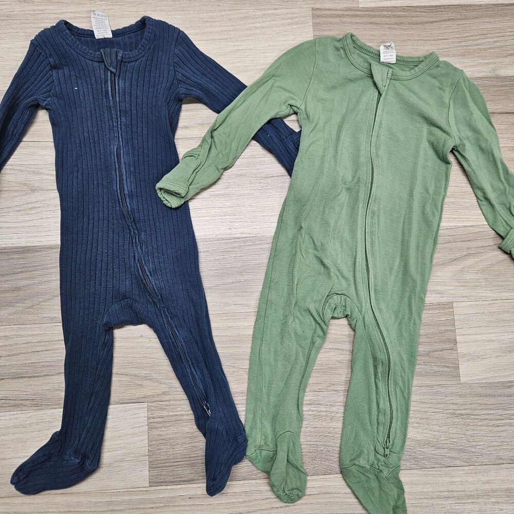 Kate Quinn Boys Footie Pajama Sleepers Size 6-9 Months Green Blue One Piece